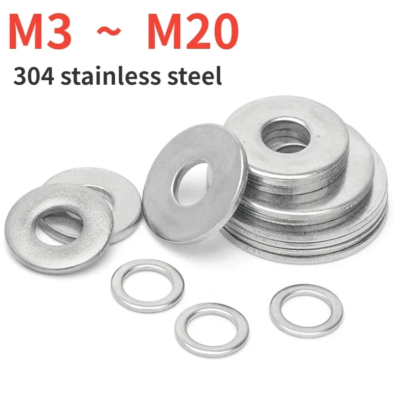 M3 M4 M5 M6 M8M10M12M14M16M18M20 304 Stainless Steel Flat Washer Circular Enlarged And Thickened Metal Washer Thickness1.0-4.0mm