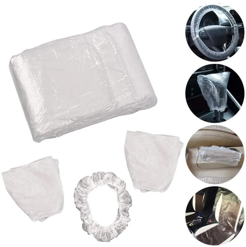 50Pcs Car Disposable Seat Cover Steering Wheel Cover Anti-Fouling Waterproof Dustproof Plastic Cover Auto Interior Supplies