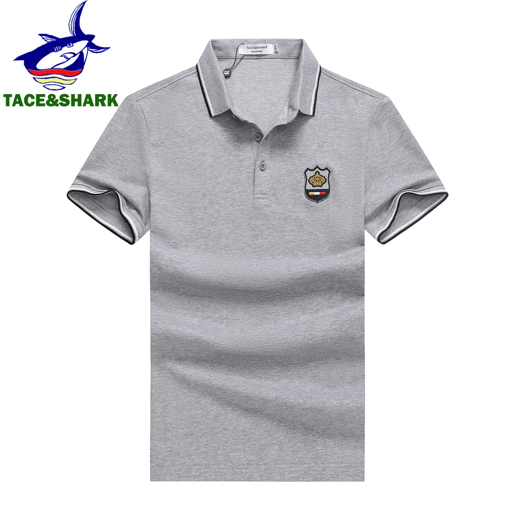 

TACE&SHARK Luxury Polo Shirt Brand Shark Camisa Masculina Gray Mens Polos Shirts 2024 Summer Fashion Solid Color Tops