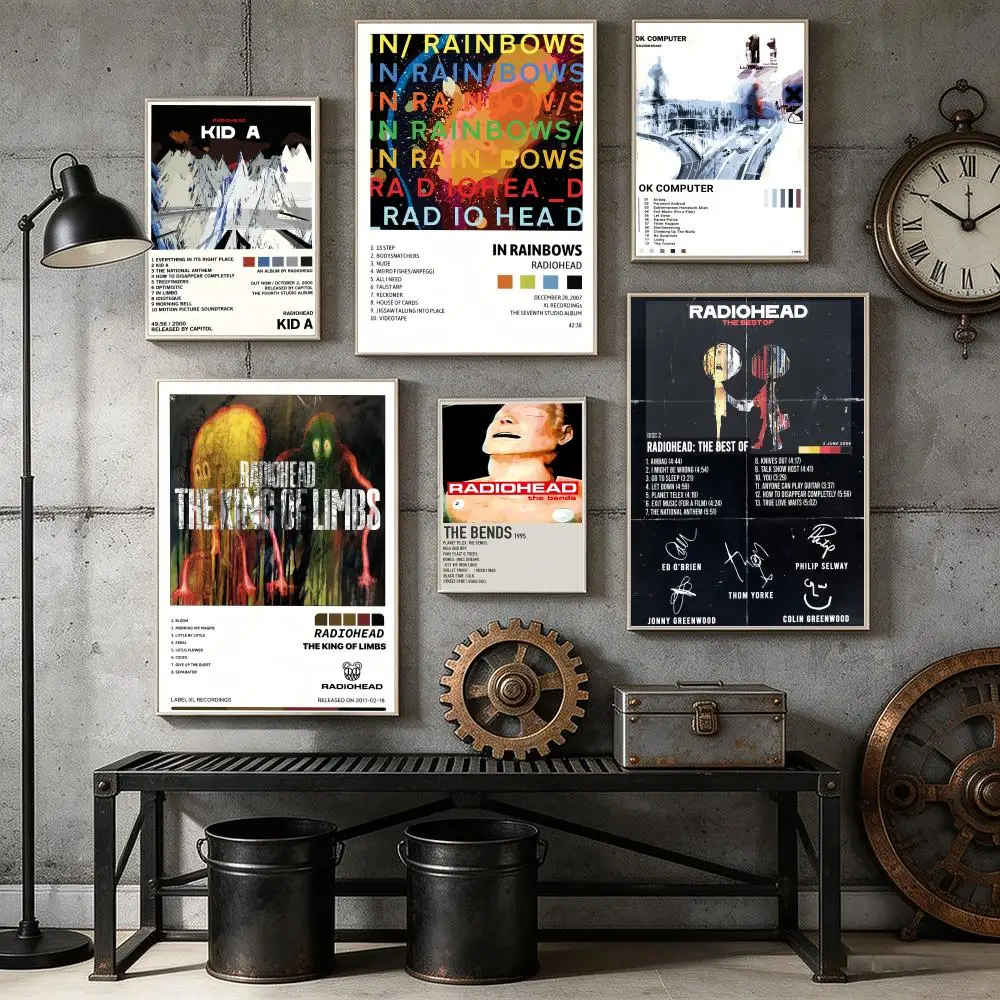 Rock Band R-RadioheadES Music Poster HD Self Adhesive Wall Mural Stickers Decals for Bedroom Living Room Home Decor Gift