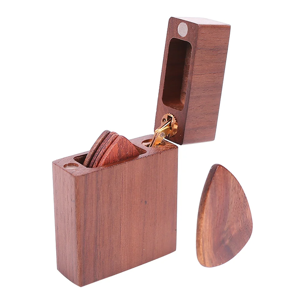 

Premium Guitar Pick Holder in Solid Walnut Wood Elegant Display and Storage for Guitar Picks with Bonus Pick Included