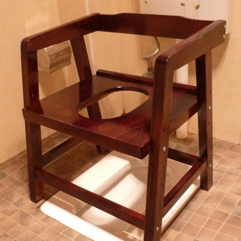 

Adjustable height solid wood toilet chair with armrests, toilet for the elderly, pregnant women and disabled