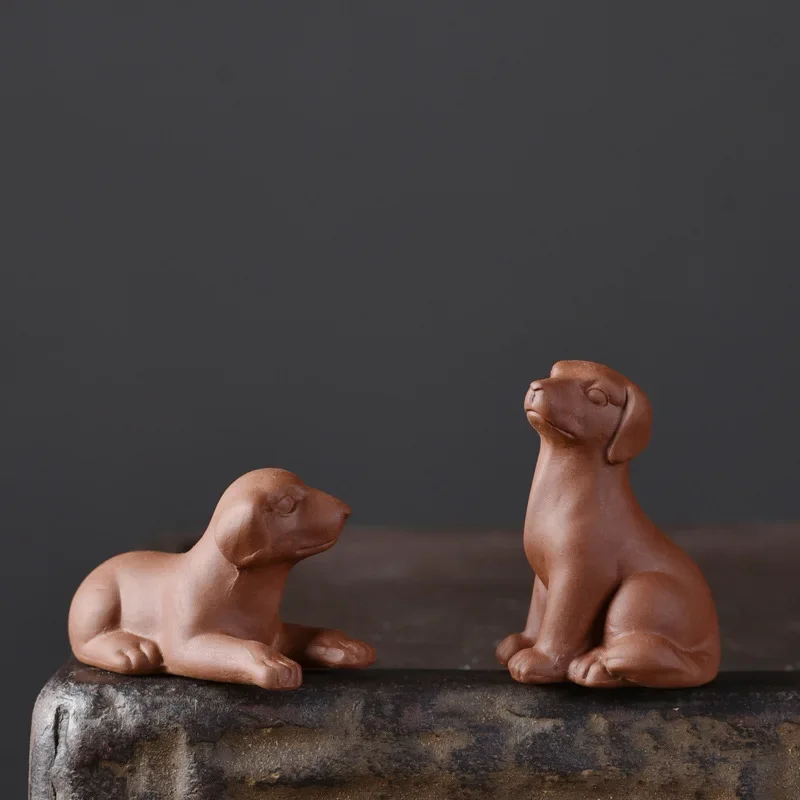 Mini Ceramic Dog Statue Home Desktop Micro Landscape Decorative Crafts Ornaments Zen Teaware Accessories Handmade Tea Pets