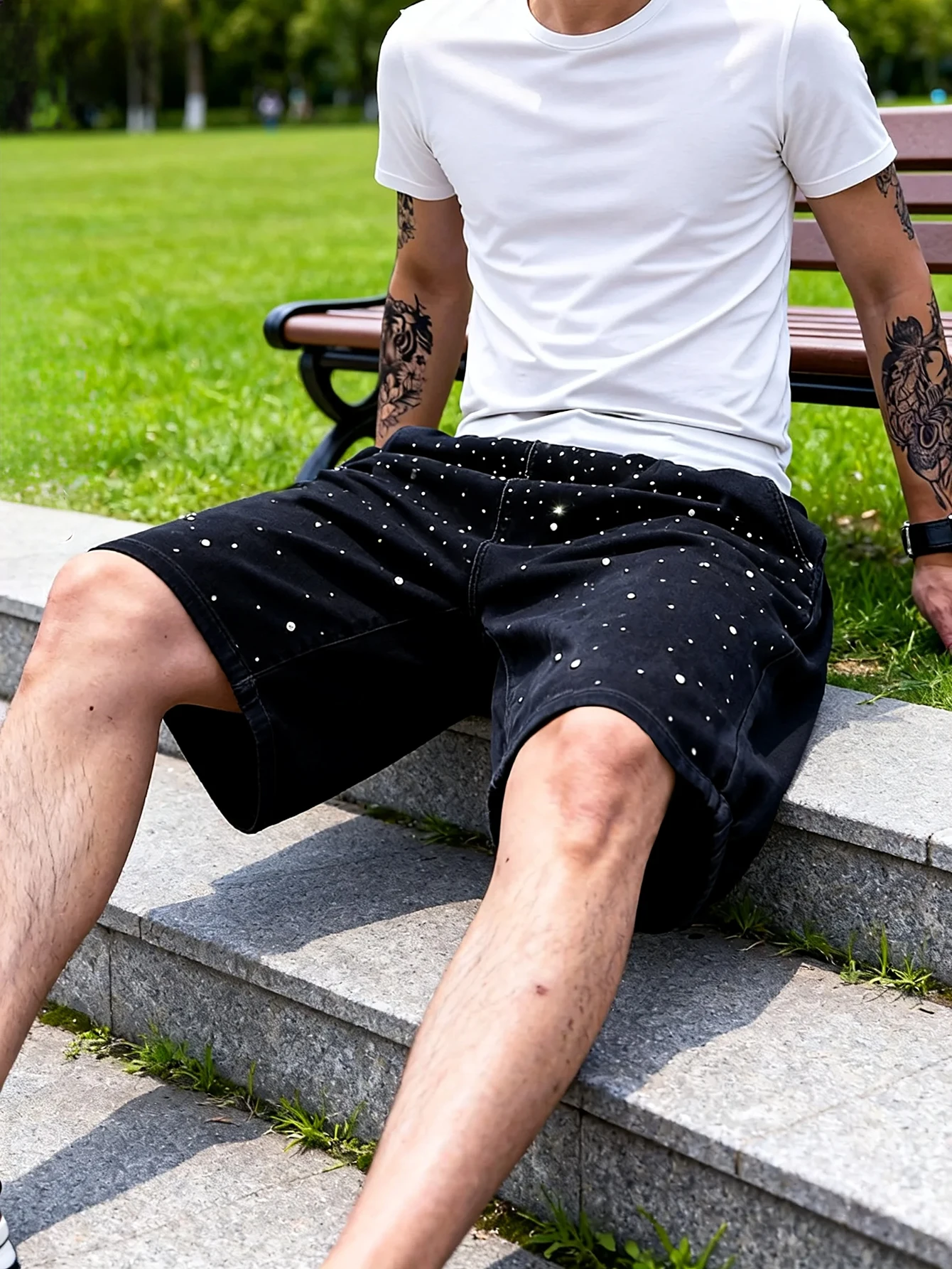 Harajuku Hip Hop Streetwear Y2K tendance américaine short en jean à paillettes couples jean Baggy Denim short de sport décontracté nouveau short d'été