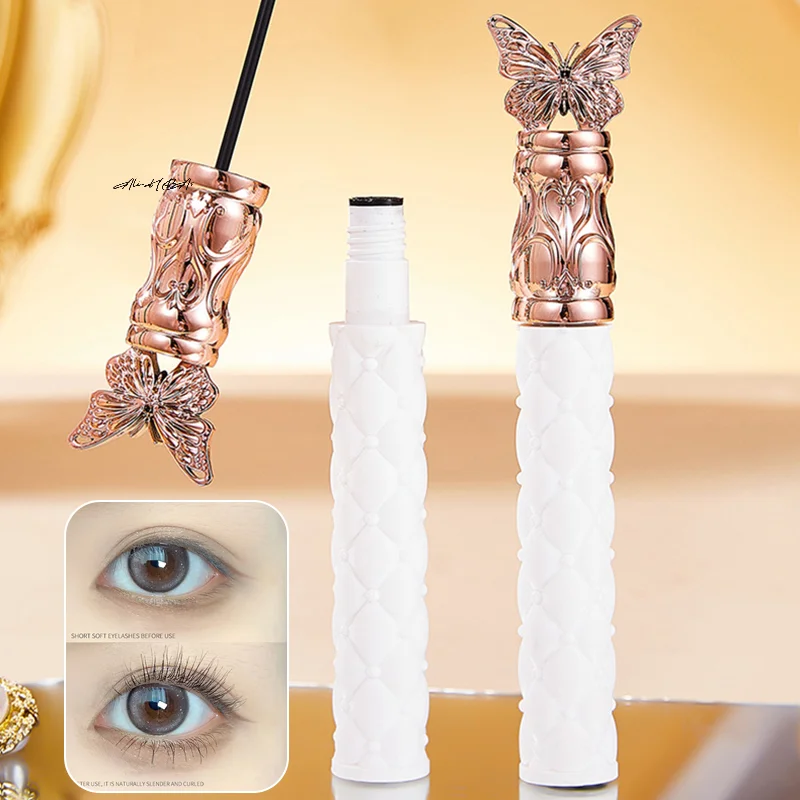 maveraKa Mascara farfalla dorata Ricci Ciglia lunghe Non sbavature Mascara resistente al sudore impermeabile a lunga durata Cosmetici per il trucco