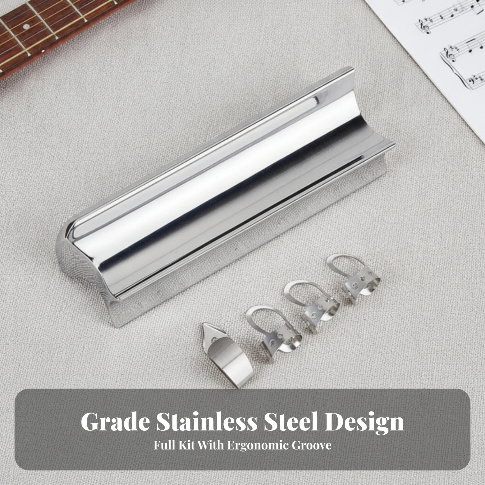 Hawaiian Guitar Tone Bar Precision Control Tone Bar with Finger Picks and Thumb Pick Guitar Slide with Finger Picks Polished