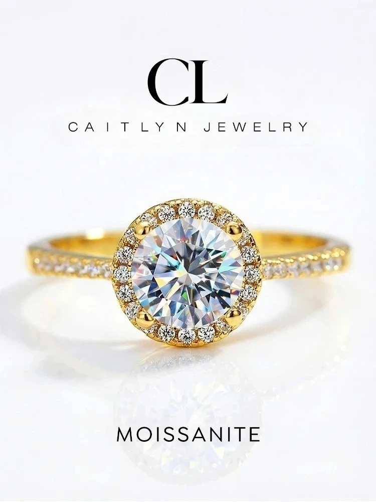 Luxury 1CT Round Shape Moissanite Diamond Round Rings For Women Gift 925 Sterling Silver High Quality Fine Jewelry