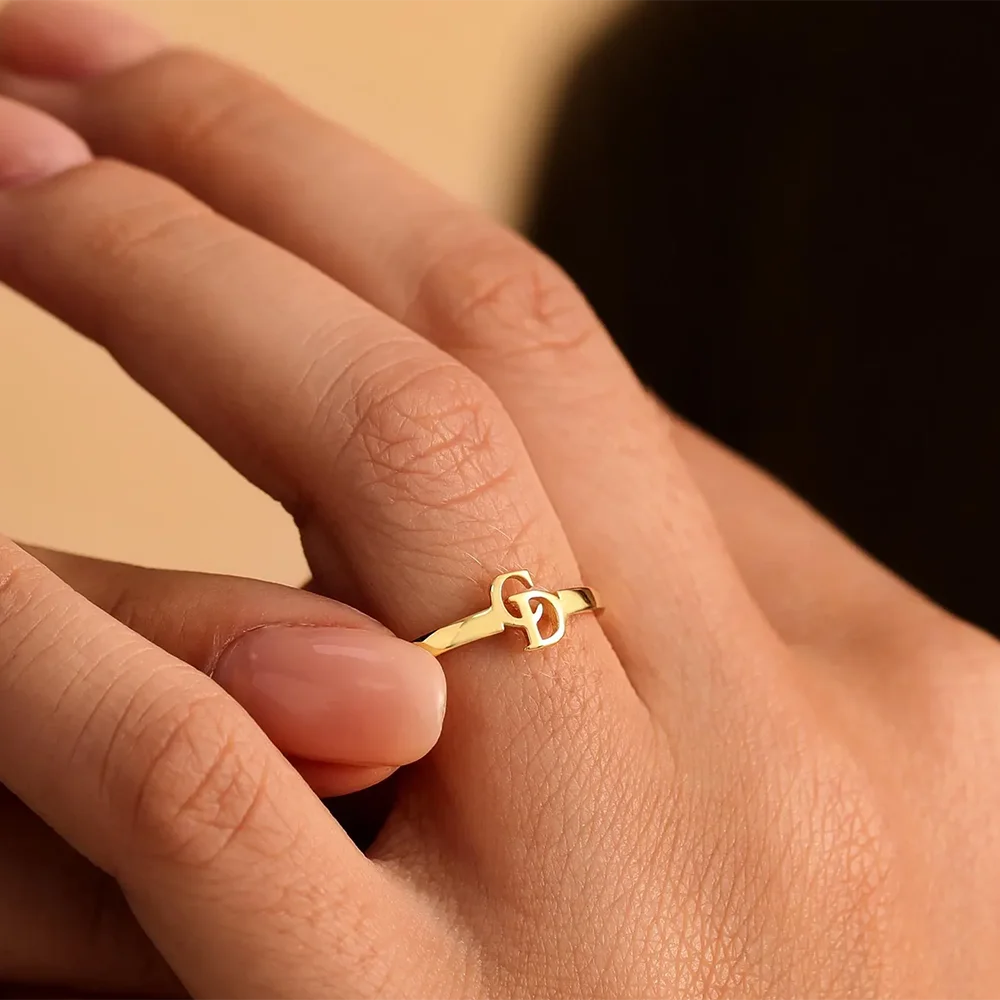 Custom Double Initial Ring Couple Initials Rings Personalized Letter Dainty Stackable Jewelry Anniversary Gifts for Her Mom Gift