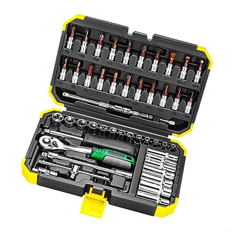 53 peças Sockets Chaves Definir destaques 1/4 polegadas Chaves e barra extensão Ratcheting para necessidades reparo