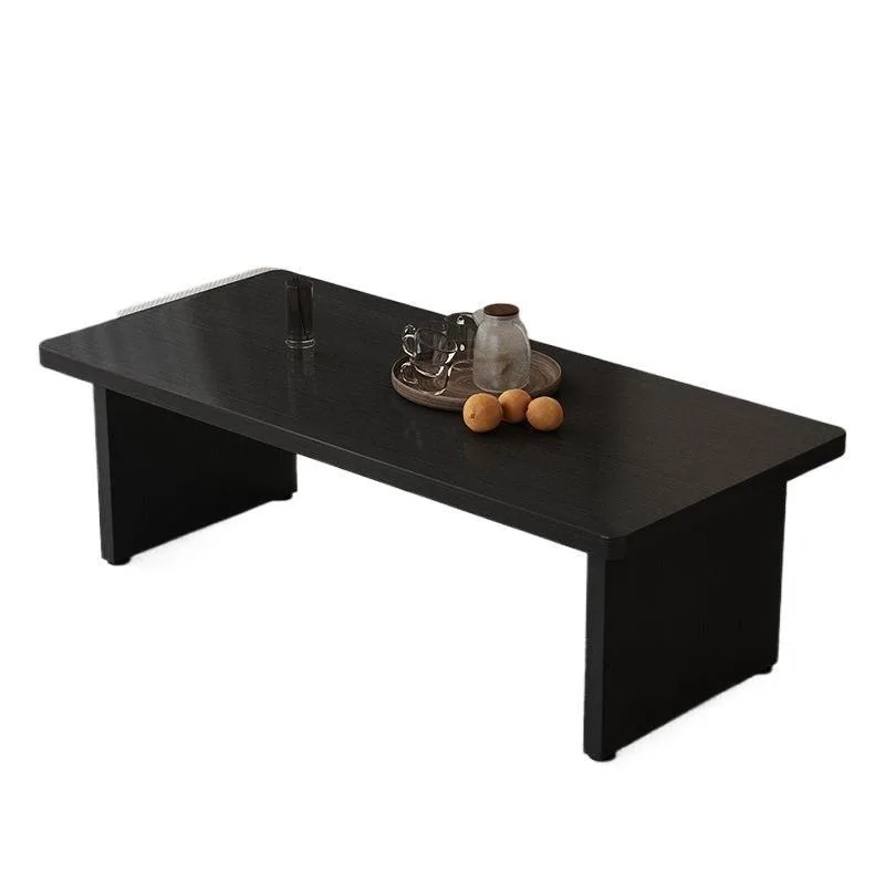 wabi-sabi wind solid wood coffee table, household small apartment light luxury rectangular tea table, medieval black solid