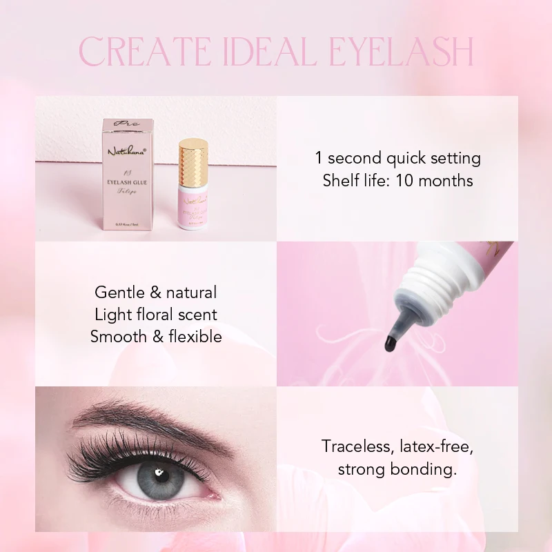 NATUHANA FLoral Scent lashes Glue Tulip Scent adhesive for eyelash 1s Second Fast Drying Strong False Eyelash Extension Glue