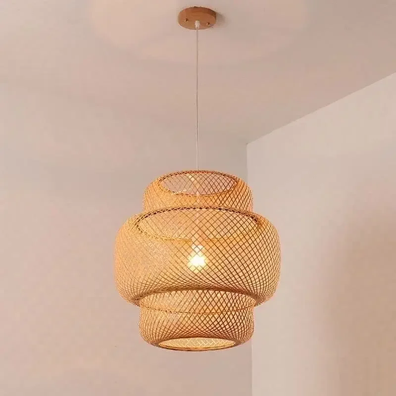 Imagem -03 - Bambu Tecelagem Candelabro Lâmpada Handmade Pendant Light Pendurado Luminárias Led de Teto Rattan Woven Clássica Home Bedroom Decors