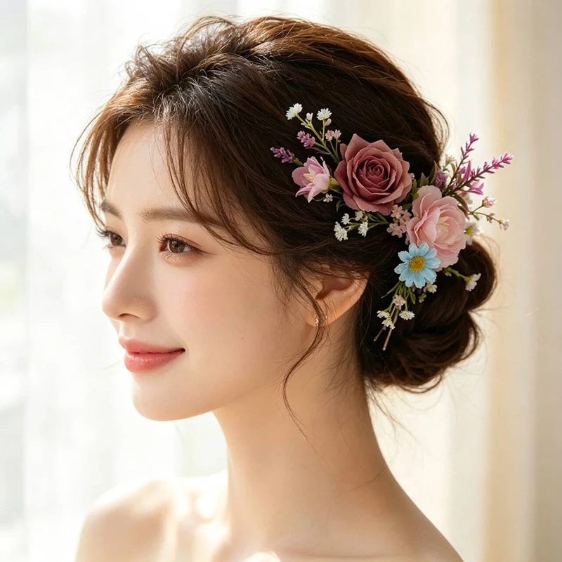 12Pcs U-Shaped Hairpins Artificial Rose Flowers Hair Clips Bride Wedding Banquet Hair Accessories For Women Gift