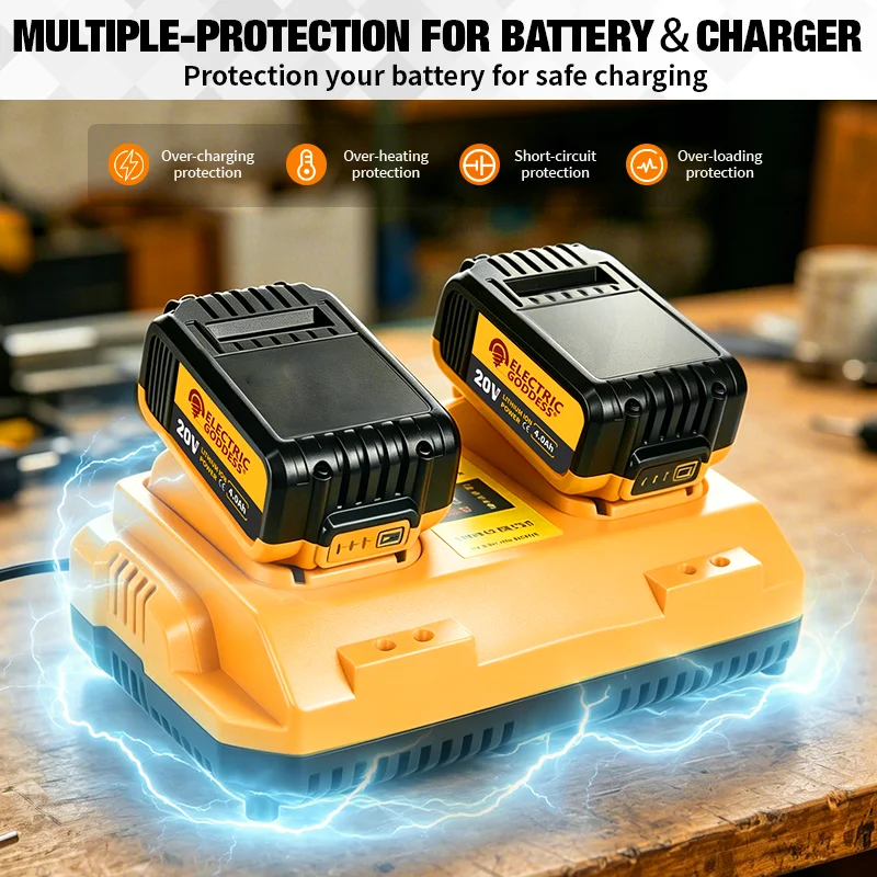 2A Fast Dual Battery Charger 40/40HZ Replacement for Dewalt 20V Lithium Battery Rechargeable DCB207 DCB206 DCB204 DCB203