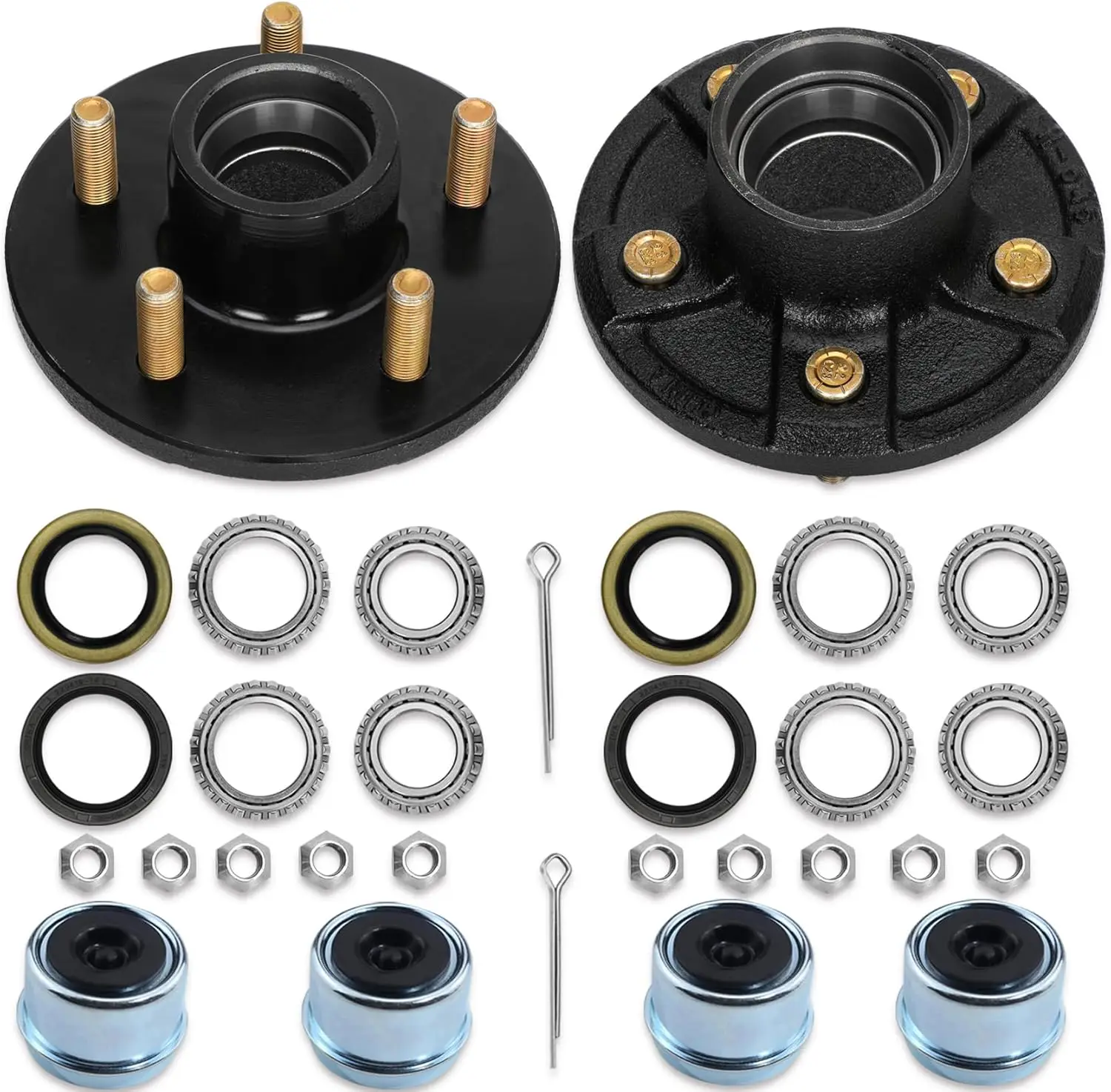 

2 Sets 2000lb Trailer Axle Trailer Hub Kit 5 Bolt 4.5",Trailer Hub 5 Lug fit 1" and 1-1/16" Trailer Straight Spindle,5×4.5 Trail
