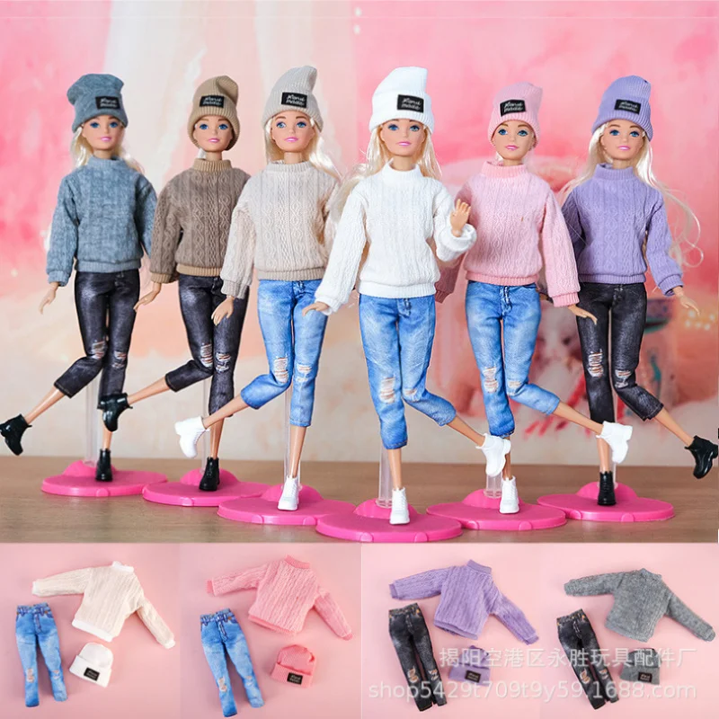 1/6 BJD Puppe Winterkleidung 27,9 cm Woll-Hoodie und Hose Set im westlichen Stil Zubehör für BJD-Puppen