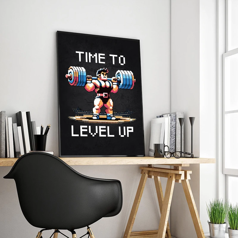 Time To Level Up Gym Gamer Motivational Poster Pixel Style Workout Funny Canvas Painting Print for Home Decor Cuadros