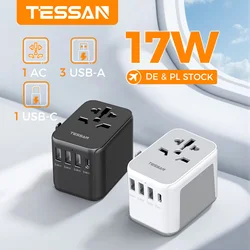 TESSAN Universal Travel Plug Adaptor for UK/AUS/EU/US Plug with 4/5 USB Overload Protection 17W 28W International Travel Adapter
