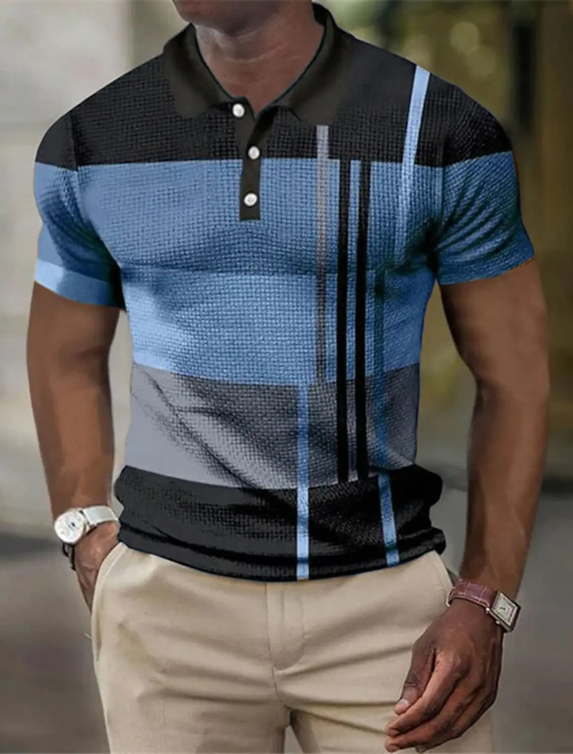 Polo Shirt Men\'s Striped Graphic Print Geometric Cuff 3D Print Outdoor Street Short Sleeve Printed Button Clothing Fashionable