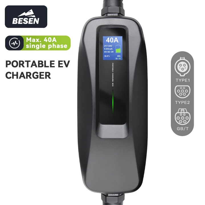 BESEN Max 40A 32A EV CHARGING BOX 7.2kW 8kW PORTABLE ELECTRIC VEHICLE CHARGER with LCD SCREEN