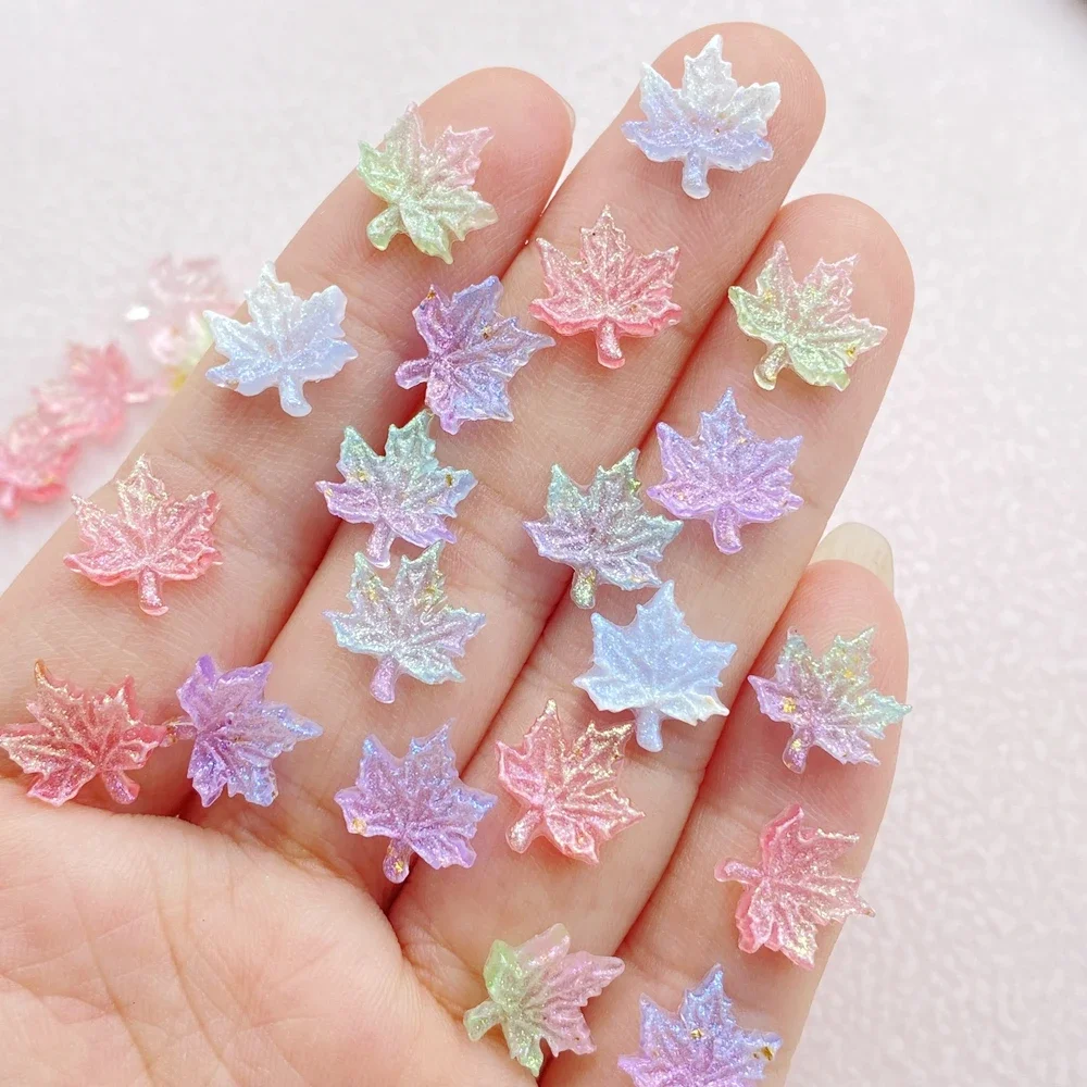 50Pcs Mini Colorful Maple Leaves Nail Art Resin Designer Flat Back Stone Figurines DIY Wedding Scrapbook Manicure Accessories