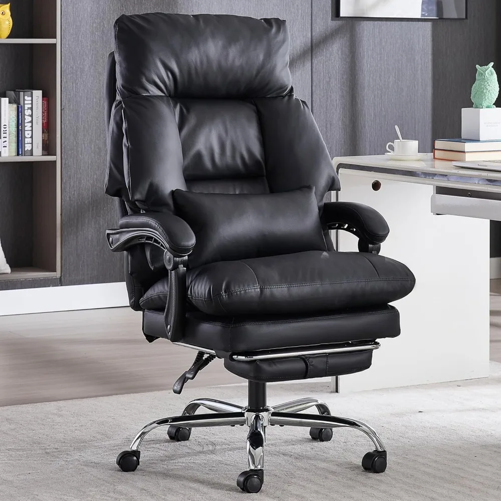 Office Chair with Footrest 500lbs,Reclining Leather Computer Chair for Heavy People, Big and Tall Comfy Executive Desk Chair wit