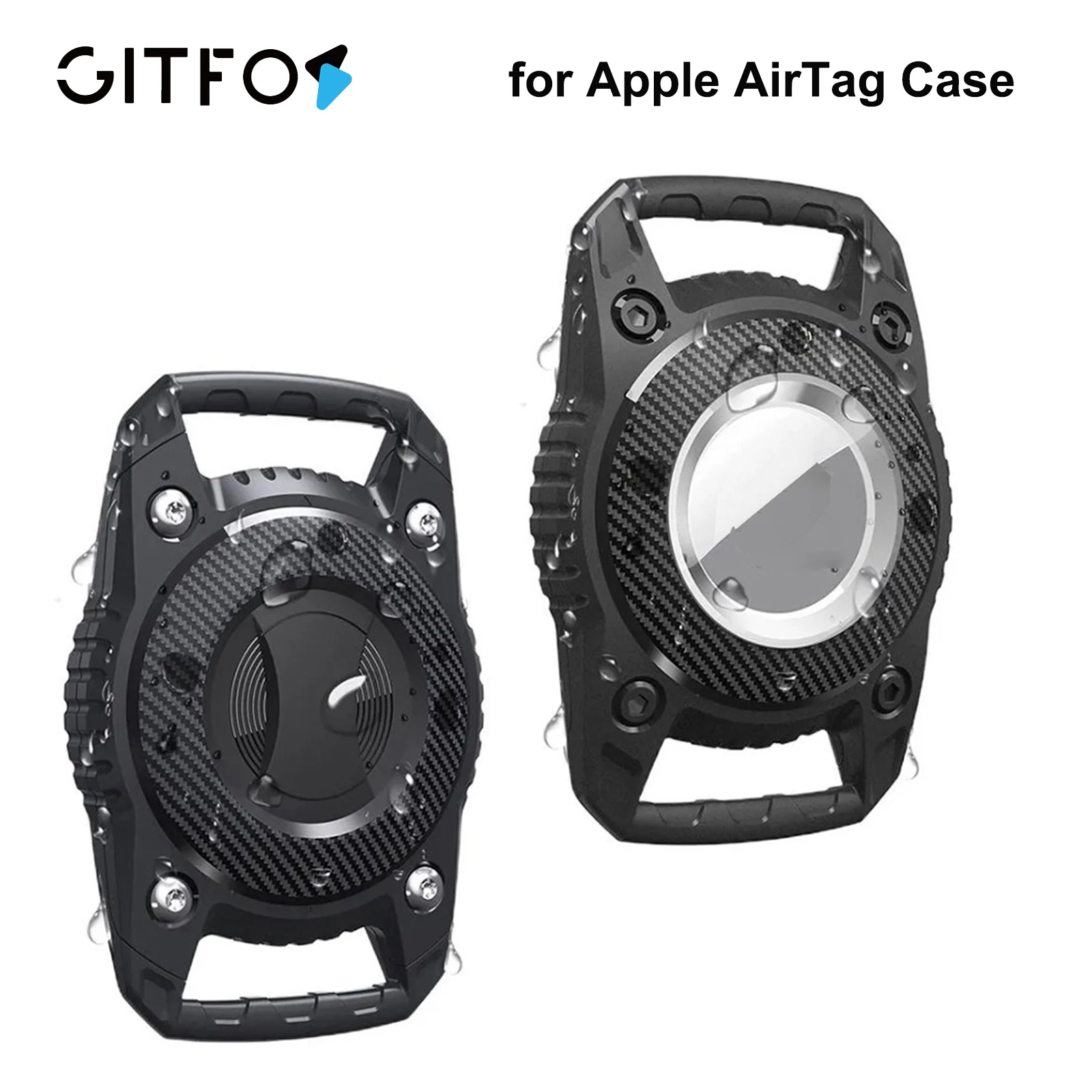 حامل Airtag مقاوم للماء من GITFOS لهاتف Apple Airtag، حافظة مفاتيح صلبة من مادة البولي يوريثان الحراري مع حلقة مفاتيح للأمتعة والكلاب والقطط