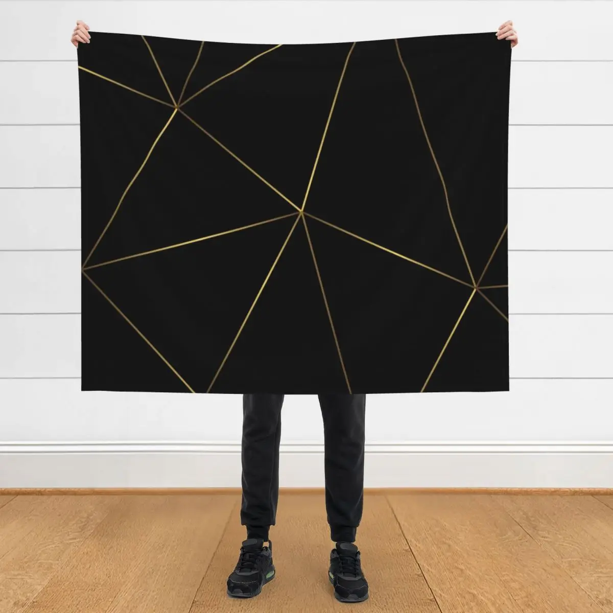 

Geometric Gold and Black Pattern Throw Blanket Loose for winter Flannels Blankets
