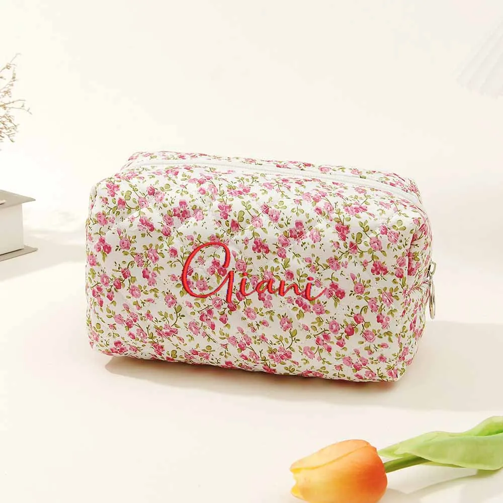 

Floral Toiletry Bag Custom Embroidery Name Women's Cosmetic Bag Personalized Name Wedding Bridesmaid Gift Travelling Makeup Bags