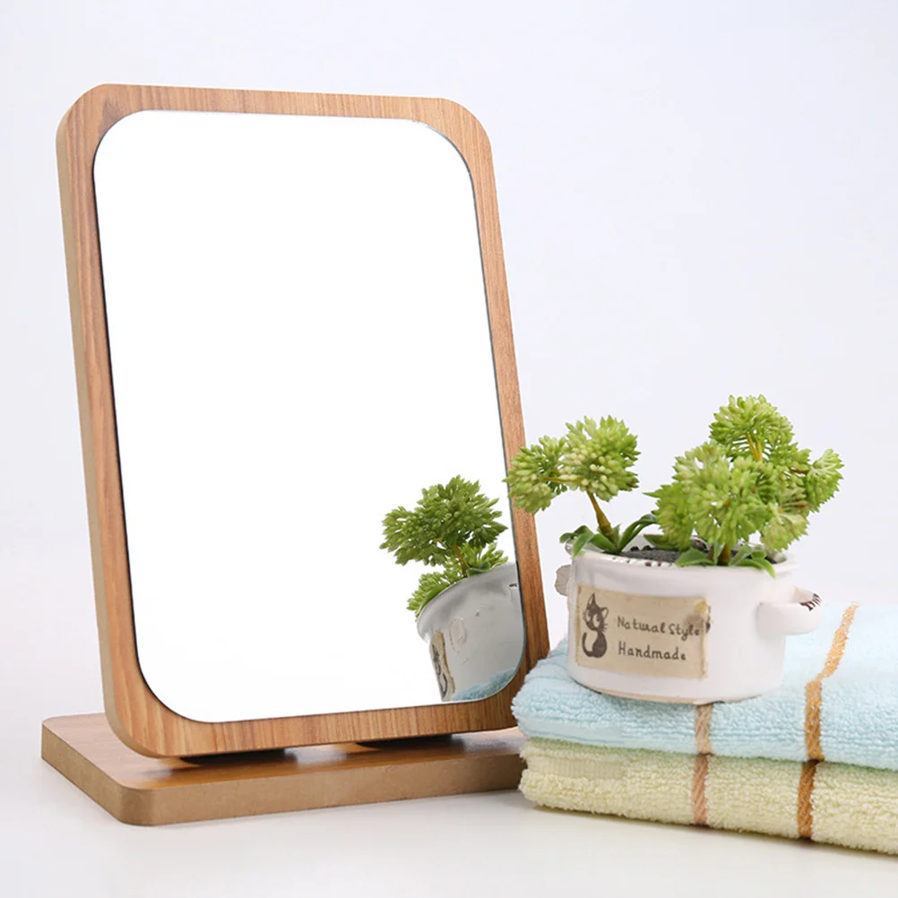 1pc Opvouwbare Make-up Houten Desktop Groot Helder Glas Voor Schoonheidsroutine Opvouwbare Spiegel Desktop Spiegel Huidverzorgingstool