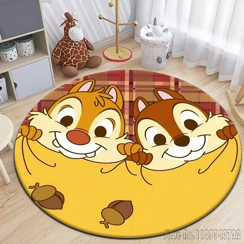 Cartoon Chip 'n' Dale Round Carpet 120cm Crawling Game Non-slip Floor Mat for Kids Rug Living Room Decor