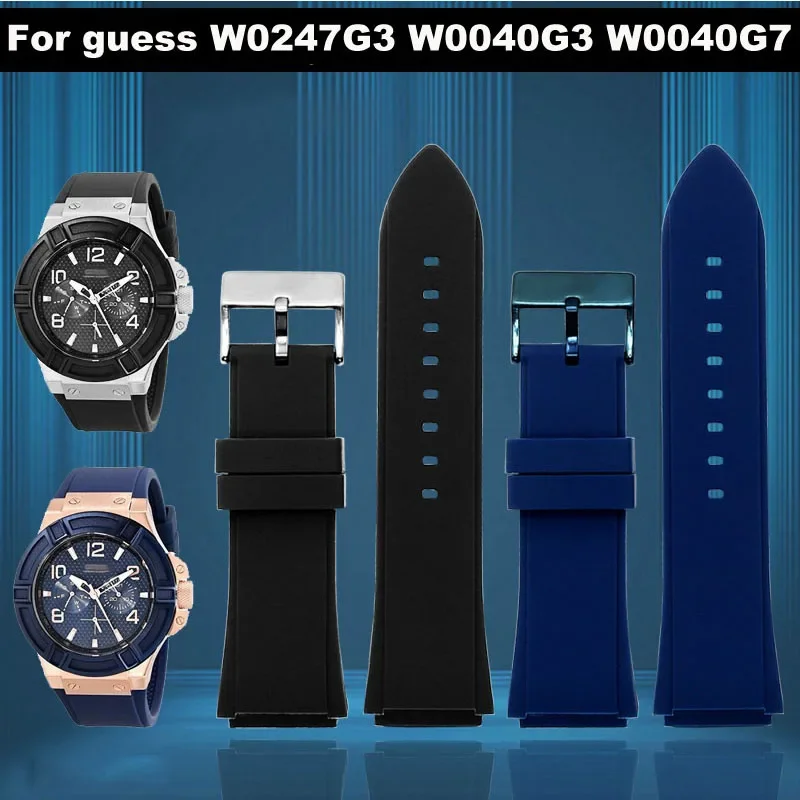 

Rubber watchband 22mm Blue color Silicone Rubber bracelet for guess W0247G3 W0040G3 W0040G7 watches band brand sport watch strap