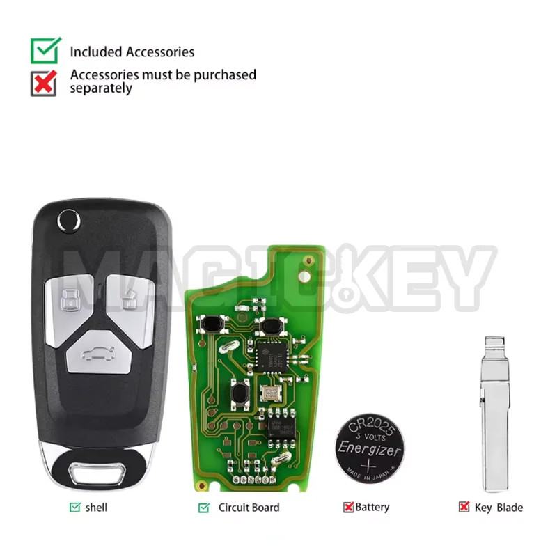 1/2/5 Uds Xhorse XKAU01EN VVDI llave remota abatible Universal con cable para AUDI tipo 3 botones