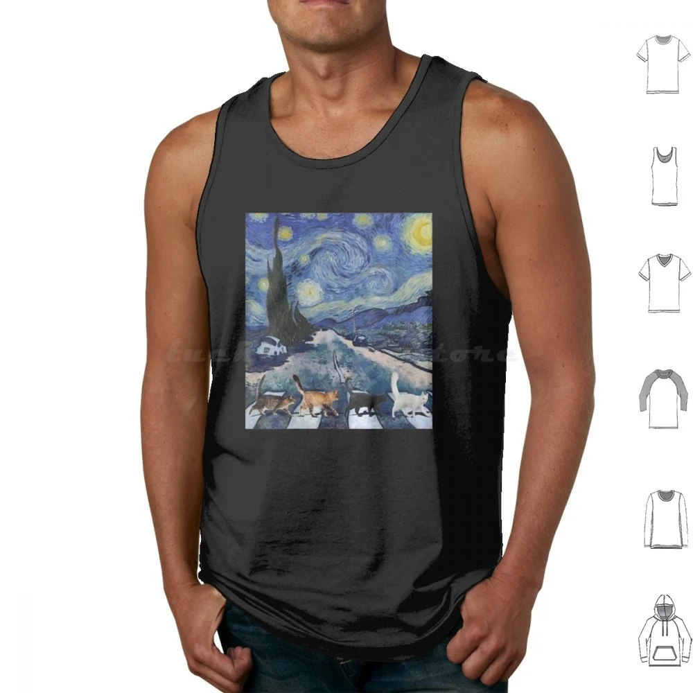 Womens The Meows Cat Parody Black Cat Crosswalk V-Neck Tank Tops Vest Sleeveless Music Album Trends The Cool