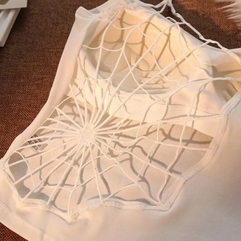 L5YC Punk Punk SpiderWeb مفتوحة الظهر مع الأشرطة السباغيتي الأشرطة مربعة ملابس داخلية. #3