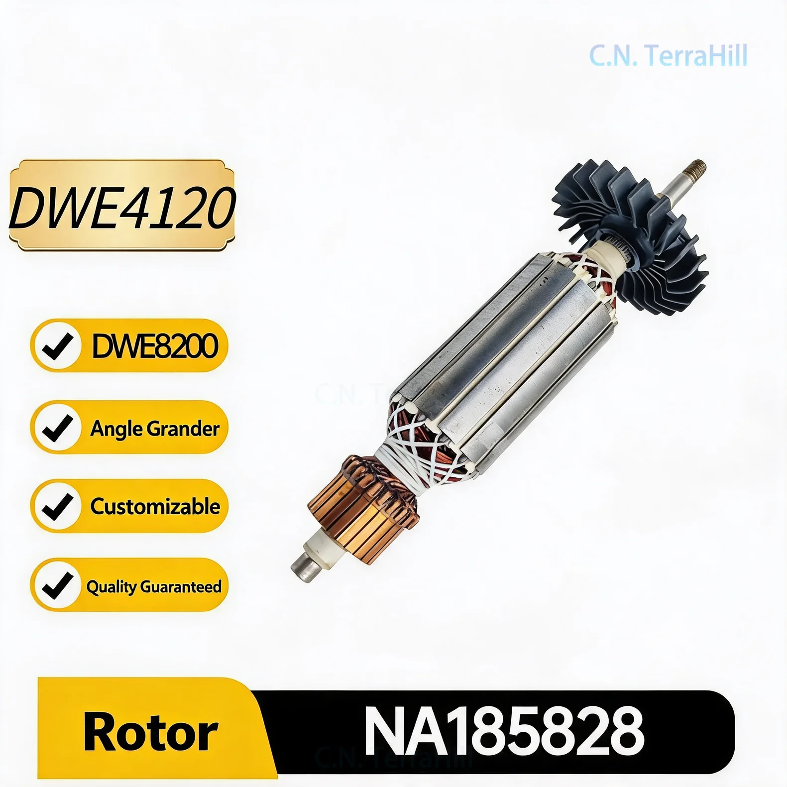Angle Grinder Rotor Armature NA185828 Replacement Part for DWE8200S DWE8201T Power Tool Motor Repair