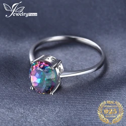 JewelryPalace Genuine Natual Oval Rainbow Fire Mystic Quartz Solid 925 Sterling Silver Ring for Women Fashion Vintage Jewelry