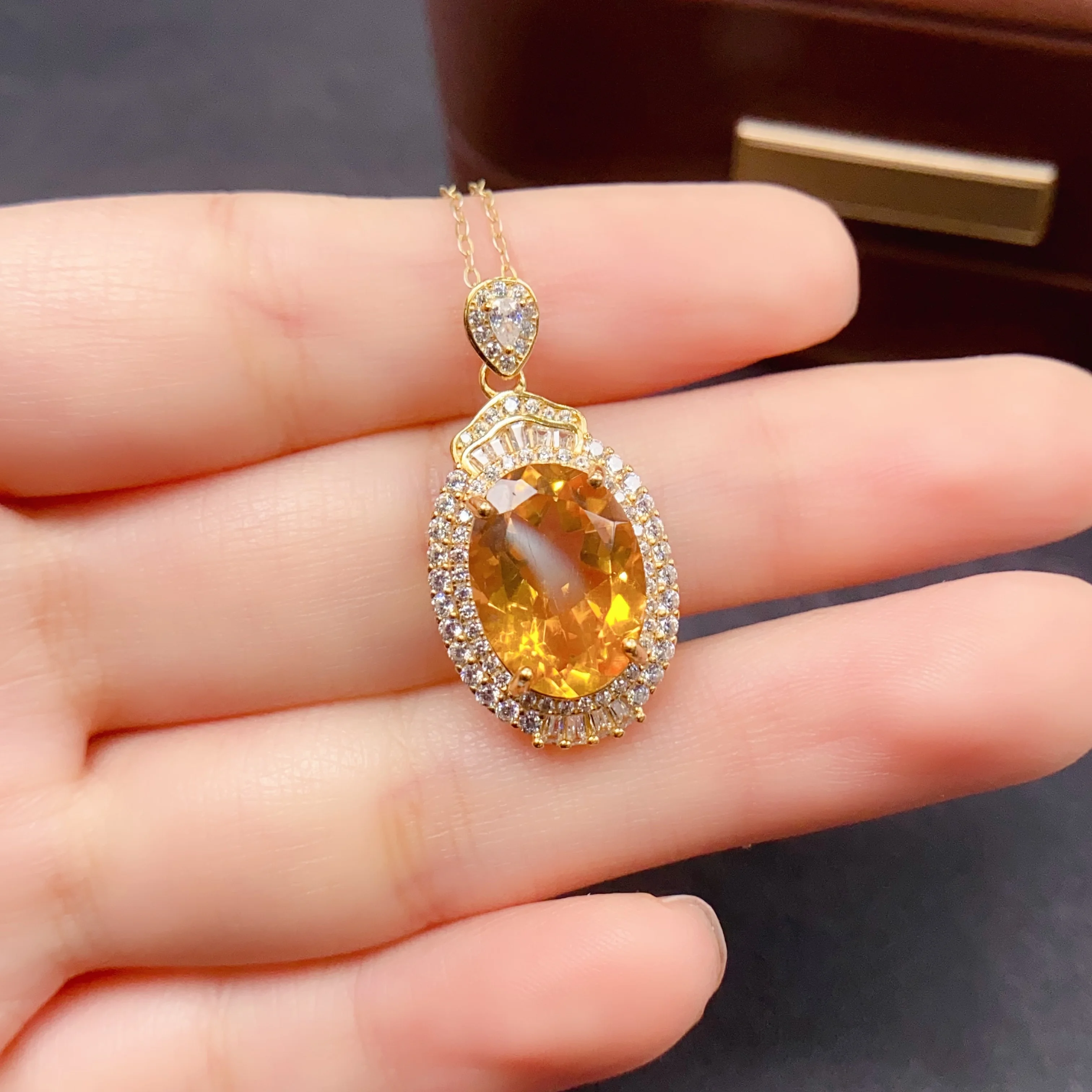 10*14mm Natural Citrine Pendant Necklace S925 Sterling Silver Certificate Fine Fashion Design Charm Jewelry for Women FS