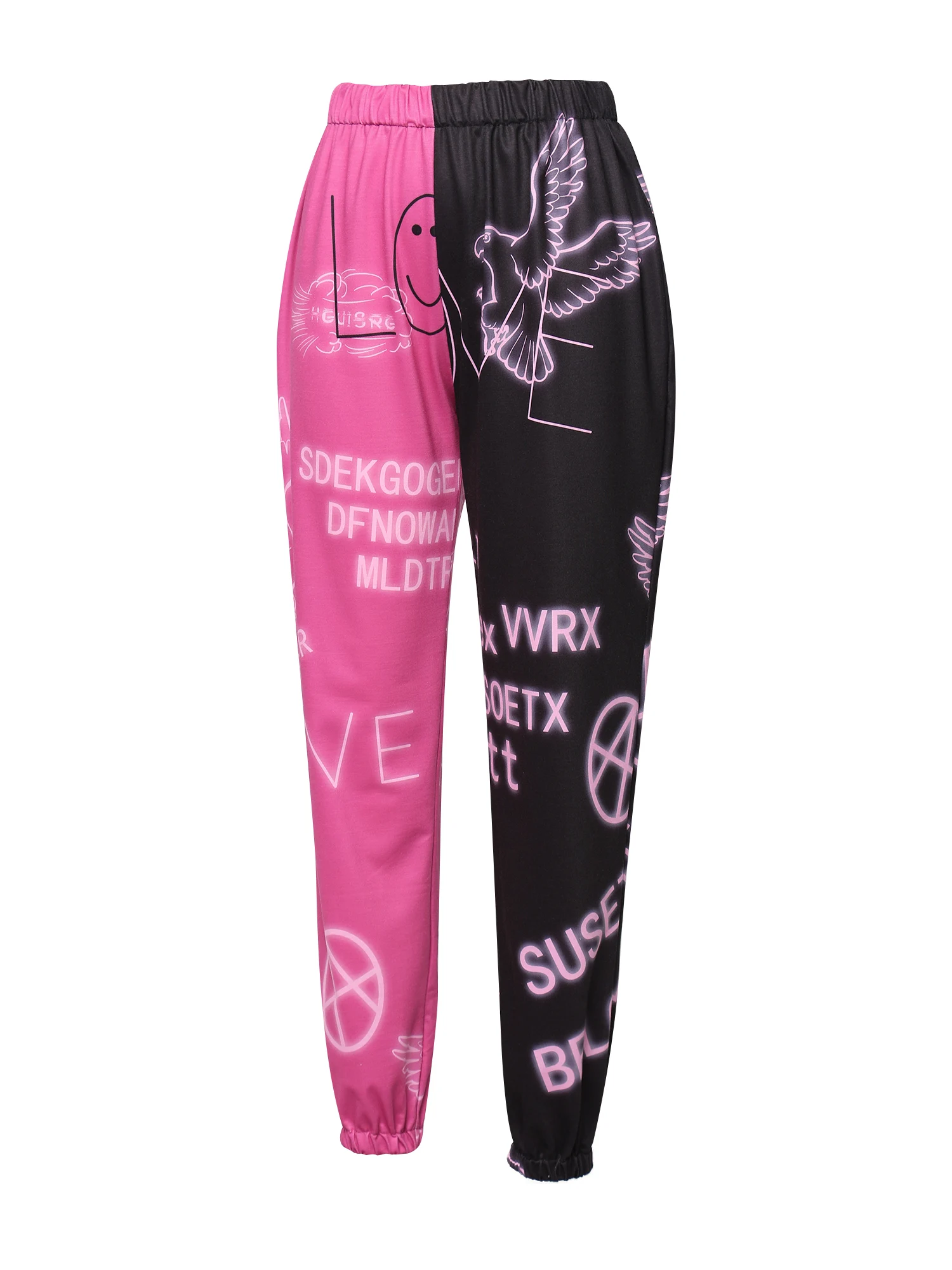 กางเกงลำลองผู้หญิงแฟชั่นสีตัดกันพิมพ์กางเกงเอวกลางขาบีม