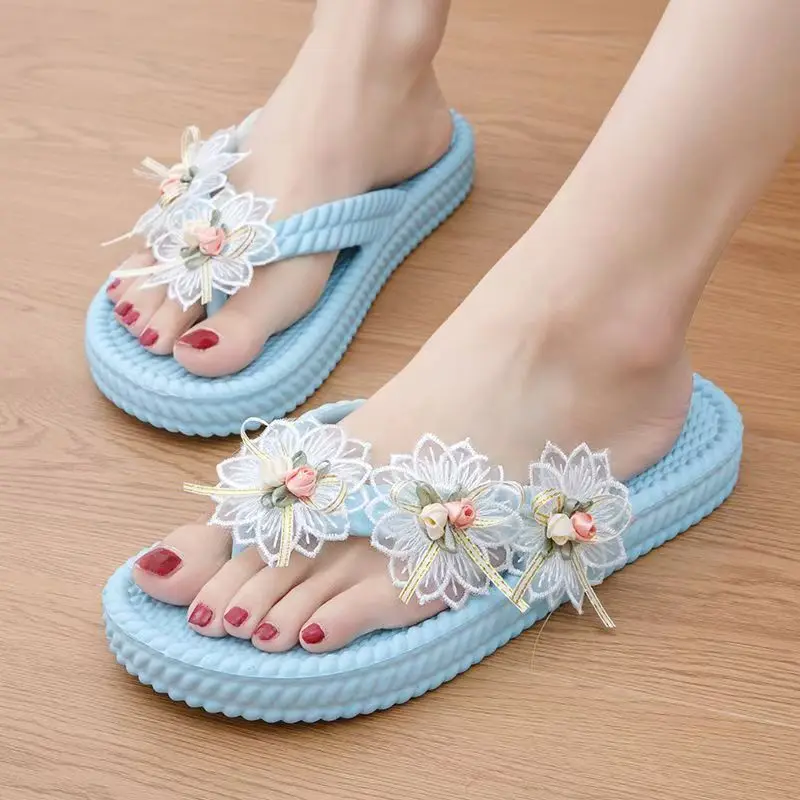 

Женские шлепанцы на плоской подошве с цветочным принтом, новые летние нескользящие домашние тапочки на мягкой подошве, легкие уличные пляжные тапочки