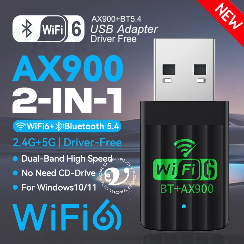2 IN 1 WIFI6 AX900 USB WiFi Bluetooth 5.4 Wireless Adapter Dual Band 2.4G+5GHz 900Mbps Network Card Receiver Dongle For Win10/11