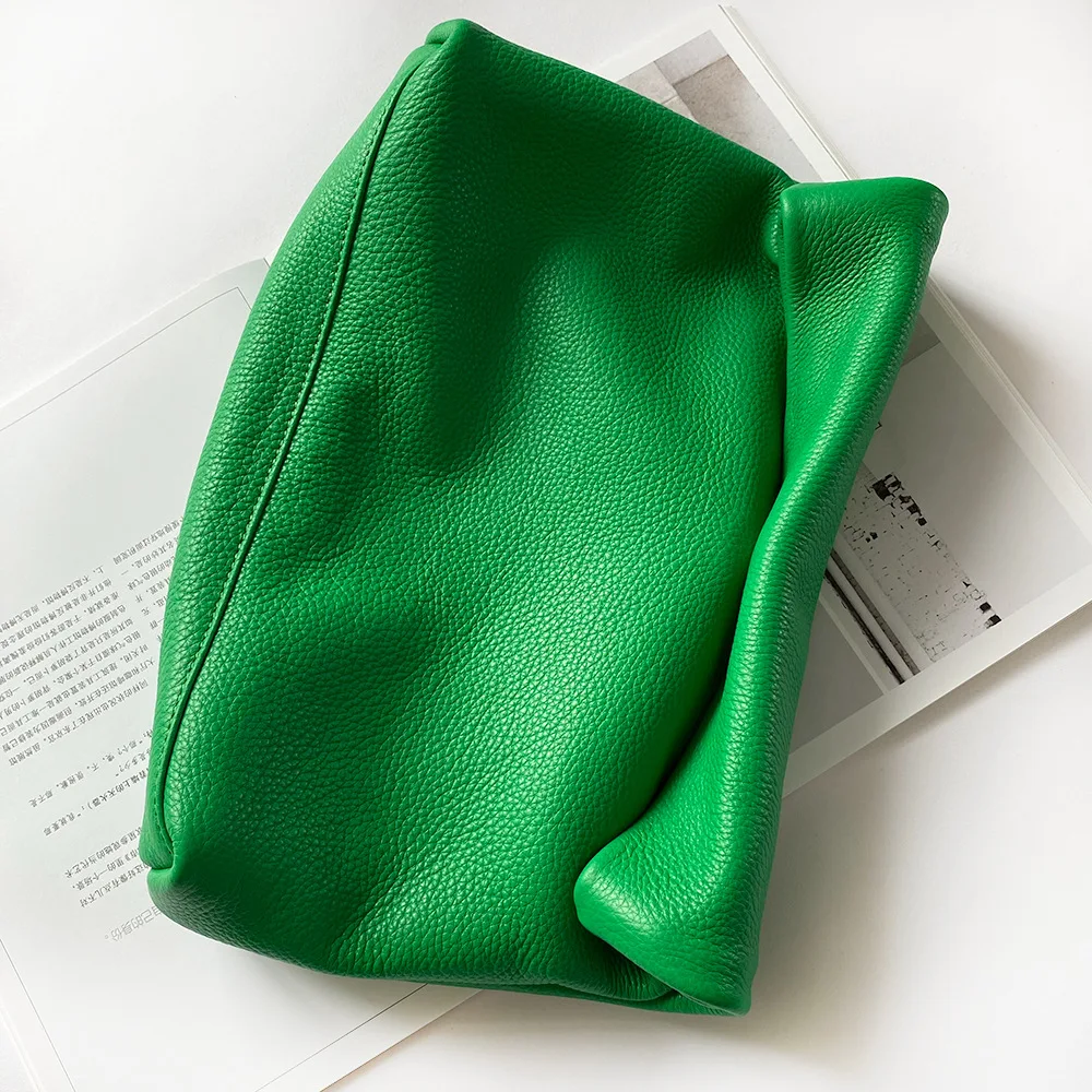 

Cowhide Handbag High Quality clutch Leather Women's Foldable Designer Handbag Simple Magnet Handle Bags