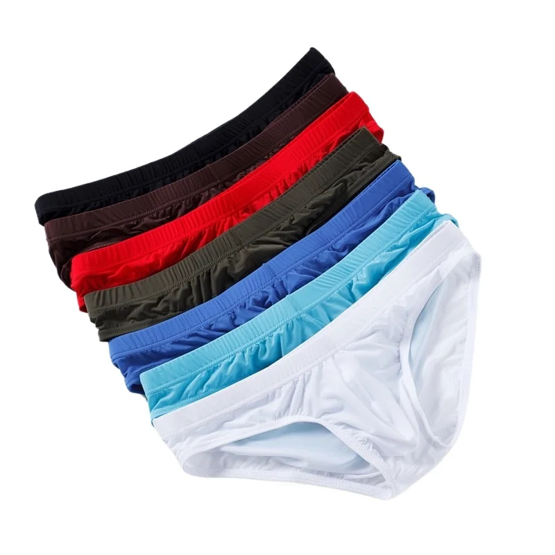 Ice Silk Briefs for Men Sexy U Convex Pouch Underwear Thin Sheer Low Rise Single Layer Cool Quick Dry Shorts Daily Wear Knickers