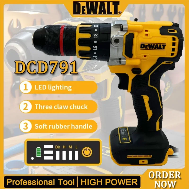 Dewalt DCD791 Compact Cordless Brushless Impact Drill LED Light Powerful Multi-functional Electric Power Tool for 18/20V Battery