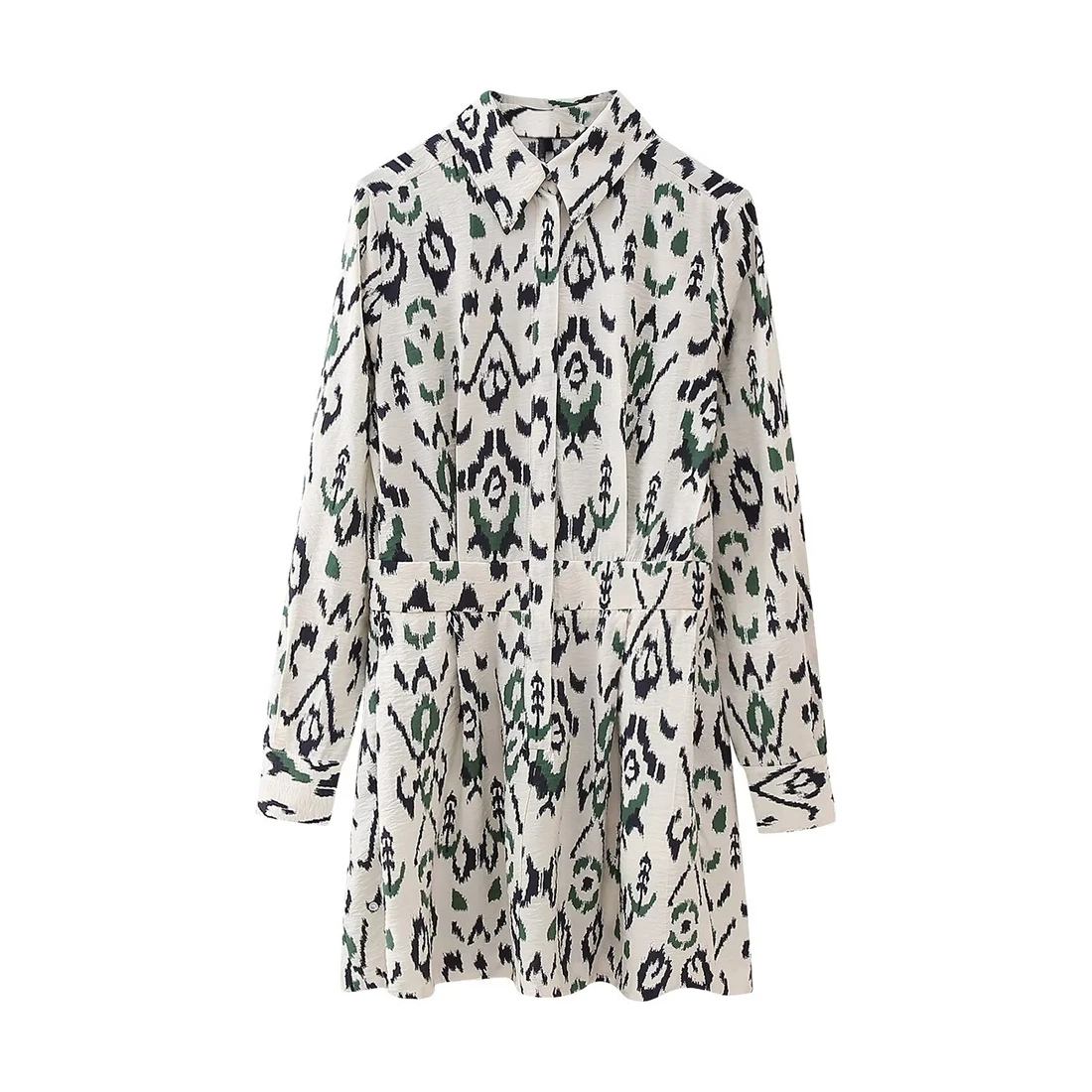 فستان نسائي قصير مطبوع عصري 2025 طية صدر السترة تصميم جميل وأنيق وصول جديد