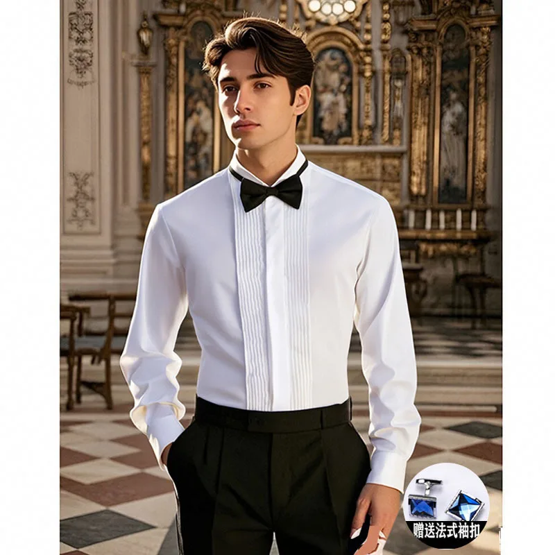 

Рубашка-смокинг, мужской воротник-парусник, рубашка шафера, свадебный наряд жениха, мужская одежда больших размеров