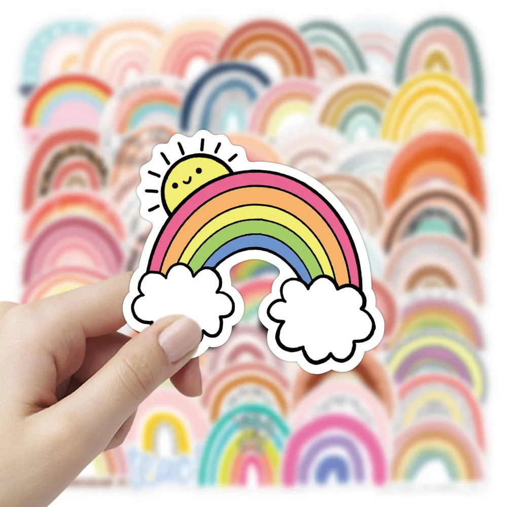 50/100Pcs INS Novelty Cartoon Colorful Rainbow Stickers PVC Waterproof Stickers Decals For Kids Boys Girls Toys Gifts