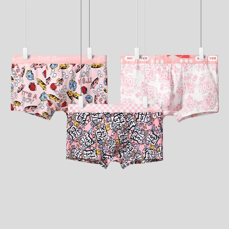 

3 шт., мужское хлопковое нижнее белье, антибактериальные шорты-боксеры, мужские розовые боксеры большого размера, спортивные удобные трусы для мальчиков