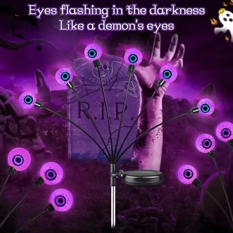 

6-Head Solar Halloween Purple Eyeball Lights,Outdoor Firefly Lights,Plug-in Stake Lights For Garden,Lawn,Yard,Grave Horror Decor