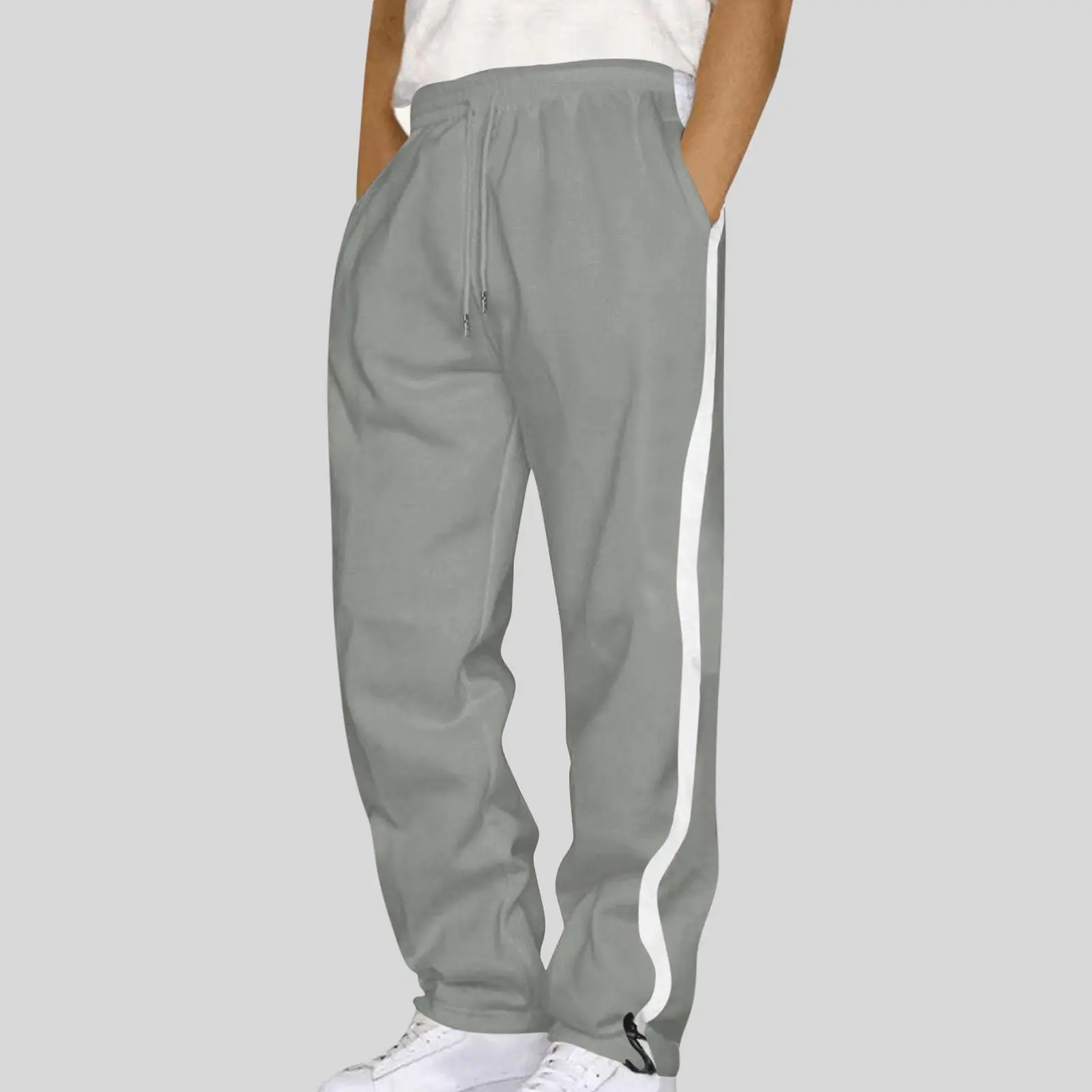

Мужские свободные спортивные штаны на шнурке, модные однотонные спортивные повседневные брюки, повседневные брюки с прямыми штанинами, повседневные спортивные штаны